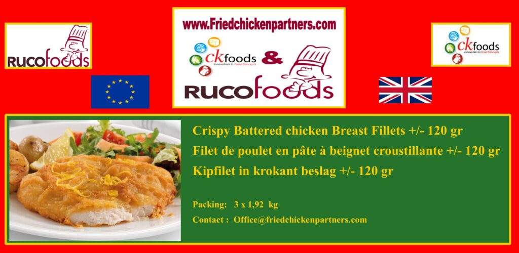 Crispy battered chicken breast / filet de poulet en pâte à beignet croustillante /* Kipfilet in krokant beslag +/- 120gr