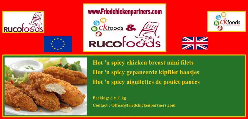 Hot 'n spicy chicken breast mini filets / Hot 'n spicy gepaneerde kipfilethaasjes / Hot 'n spicy aiguilettesd e poulet panées 50 gr